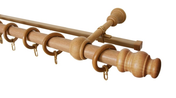 Карниз двухрядный с U-шиной (дерево) D28, Стандарт, цвет Светлый дуб Карниз двухрядный с U-шиной (дерево) D28, Стандарт, цвет Светлый дуб