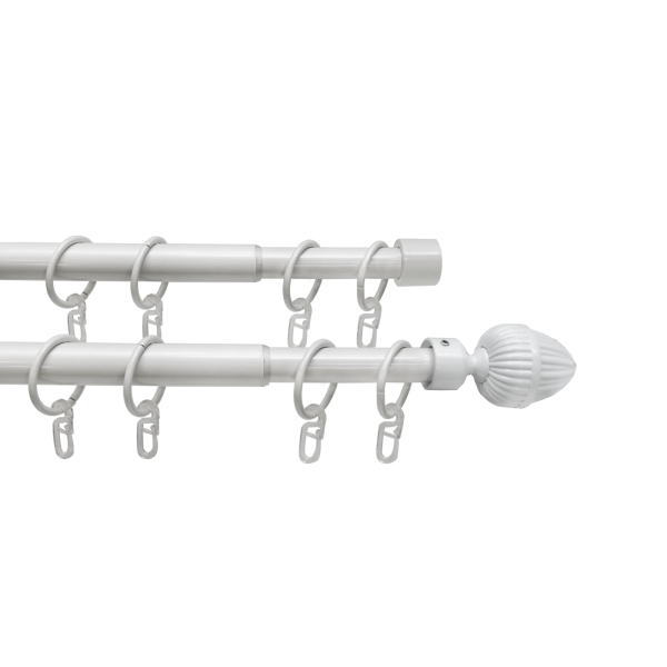 Карниз телескопический двухрядный, металл, Наконечник Орех, Жемчуг, 160-320см