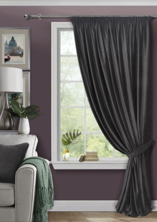 Штора на тесьме 250х300 Pudra с подхватом цвет темно-серый