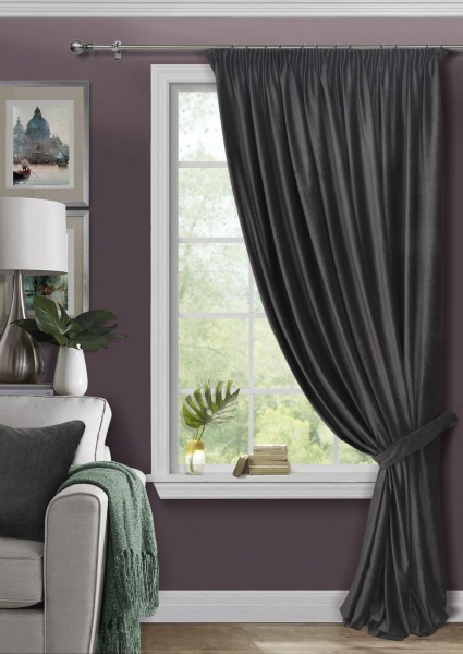 Штора на тесьме 250х300 Pudra с подхватом цвет темно-серый