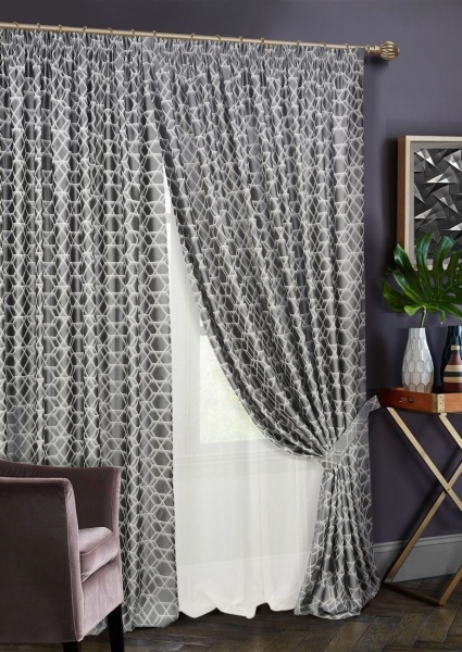 Комплект штор на тесьме "Almaz" 2 шторы 200х270, тюль 450х270 серый темный