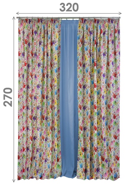 Комплект штор на тесьме "Элифанты" 160х270/300х270 синий тюль