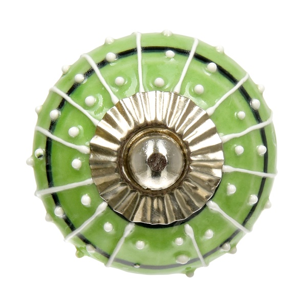 Ручки керамические для мебели Ливанский узор ручная роспись цвет зеленый рисунок белый (6 шт)