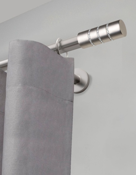 Карниз комплектный 1 ряд, металл, 25мм, матовый хром, 350см, Цилиндр со стразами