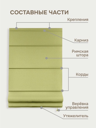Римская штора на верёвочном механизме, Blackout, цвет светло-зеленый