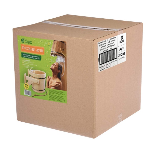 Русский душ 20 л, обливное устройство c пластиковой вставкой и наливным клапаном, липа "Банные штучки"