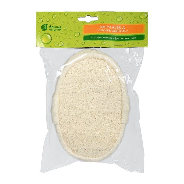 Мочалка из люфы, спонж мягкий с хлопком, 11х15х5 см, medium, для бани и сауны "Банные штучки"