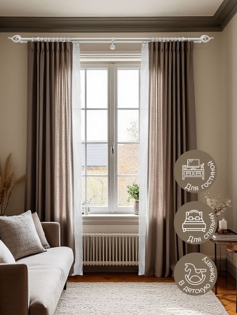 Карниз для штор двухрядный, настенный, штанги 16 мм, Пламя, жемчуг