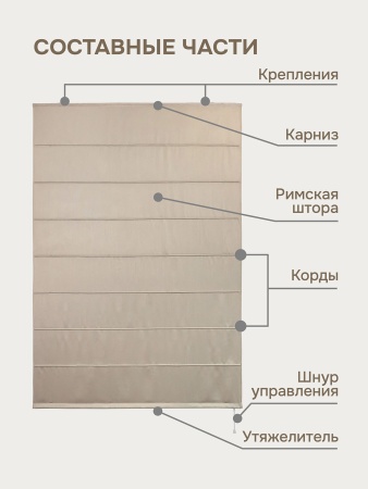 Римская штора Шанталь блеск на веревочном механизме бежевый