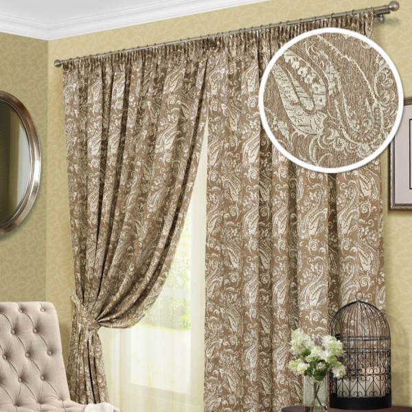 Комплект штор "Paisley-S" 2 шторы 200х280, тюль 450х280 светло-коричневый