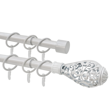 Карниз телескопический двухрядный, металл, Наконечник Кружево, Жемчуг, 160-320см