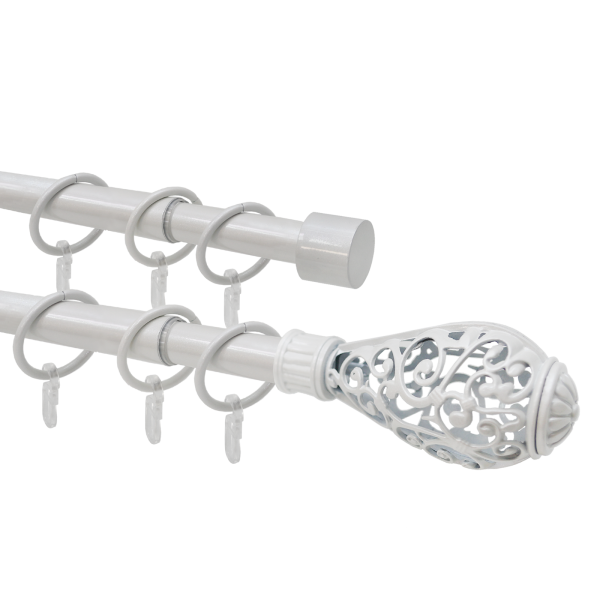 Карниз телескопический двухрядный, металл, Наконечник Кружево, Жемчуг, 160-320см