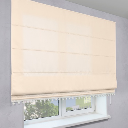 Римская штора с помпонами, Фортуна Blackout на верёвочном механизме, цвет экрю