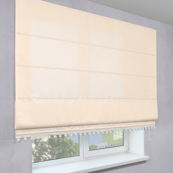 Римская штора с помпонами, Фортуна Blackout на ВМ, цвет экрю