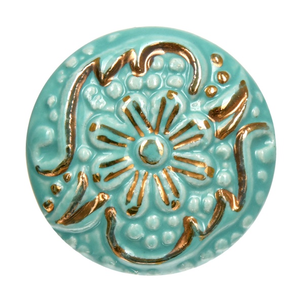 Ручки керамические для мебели Римская цвет бирюзовый рисунок золотой (6 шт)