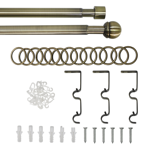Карниз телескопический двухрядный, металл, Классика, Золото антик, 160-320см