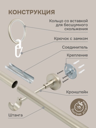 Карниз для штор 200 см, настенный, штанга 25 мм, Гербарий, матовый никель