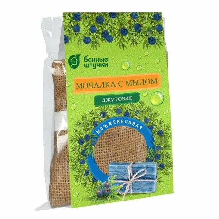 Мочалка джутовая "Можжевеловая" с натуральной мыльной стружкой, 100 г "Банные штучки"
