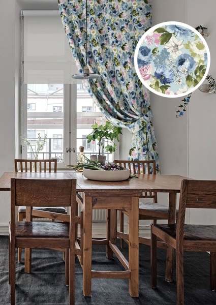 Штора на тесьме "Selena - K" 136х175 цветы голубые