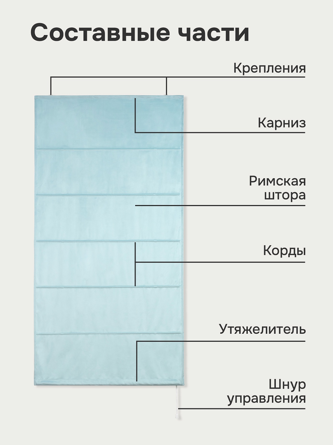 Римская штора "Милфид", Веревочный механизм, цвет голубой
