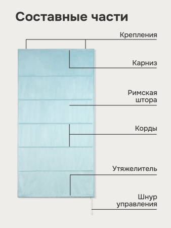 Римская штора "Милфид", Веревочный механизм, цвет голубой