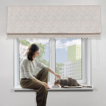 Римская штора с помпонами Сиеста, на цепочном механизме, цвет бежевый