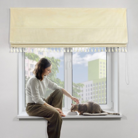 Римская штора с бахромой Кисть, на цепочном механизме, цвет ванильный