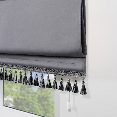 Римская штора с бахромой, Фортуна Blackout на ВМ, цвет серый