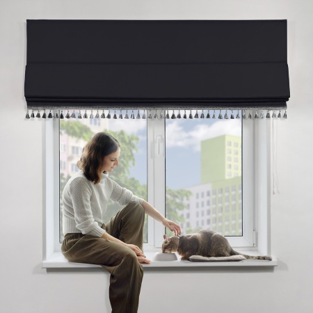 Римская штора с бахромой, Фортуна Blackout на ВМ, цвет черный