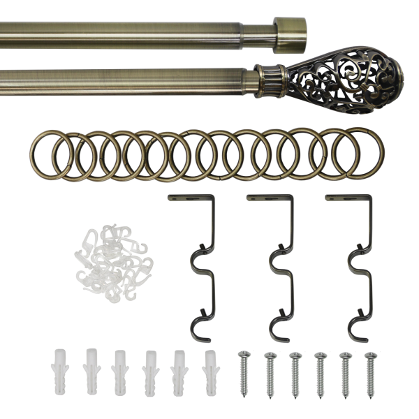 Карниз телескопический двухрядный, металл, Наконечник Кружево, Золото антик, 160-320см