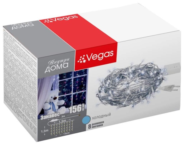 Электрогирлянда светодиодная Vegas Занавес холодный 1.5 м