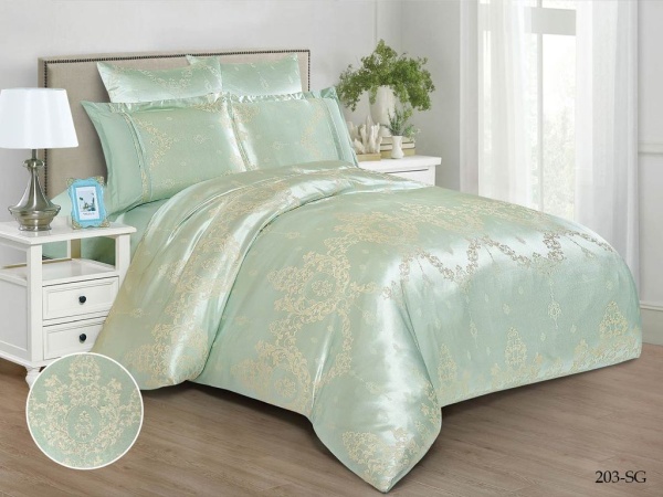 Постельное белье Евро Cleo Satin Jacquard цвет бледно-зеленый