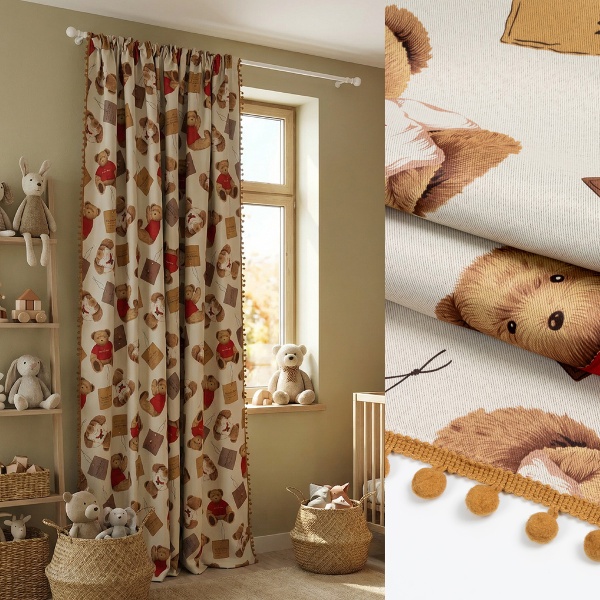 Штора на тесьме Димаут "Мишутка" с помпонами, 200х270 см, цвет бежевый