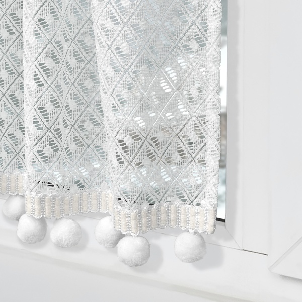 Комплект Шторы-Кафе с помпонами, размер 120х65 см, 2 шт, цвет белый