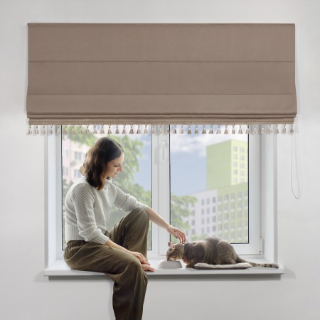 Римская штора с бахромой, Флавия Blackout на цепочном механизме, цвет бежевый