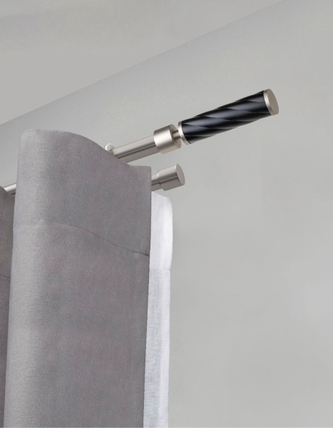 Карниз комплектный 2-рядный, металл, 16/16мм, матовый хром, Витой цилиндр, 350см