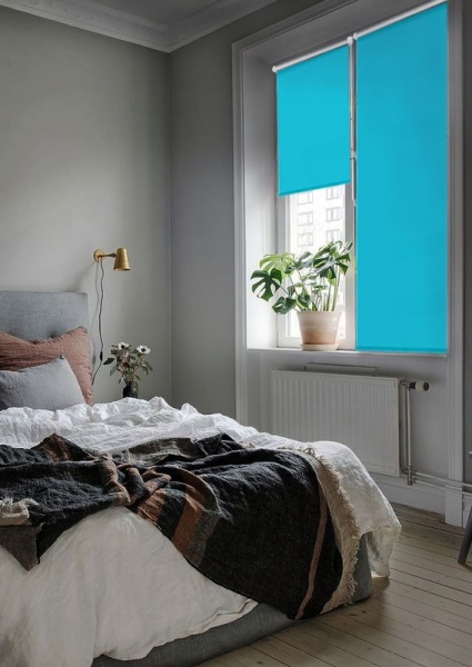 Рулонные шторы Блэкаут, отражающий, голубой