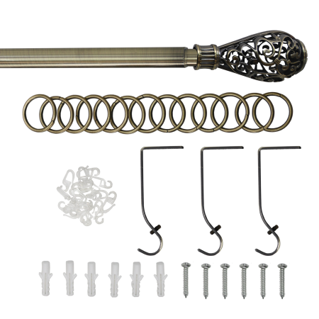 Карниз телескопический однорядный, металл, Кружево, Золото антик, 160-320см