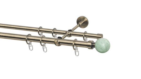 Карниз двухрядный, Наконечник Шар малахит, Золото антик, Д20