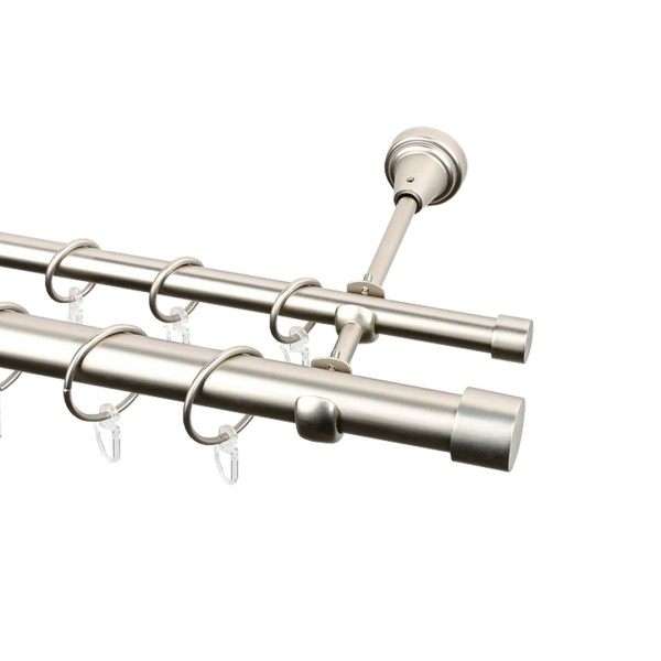 Двухрядный металлический карниз, Матовый никель, Ø16/25мм, 350см