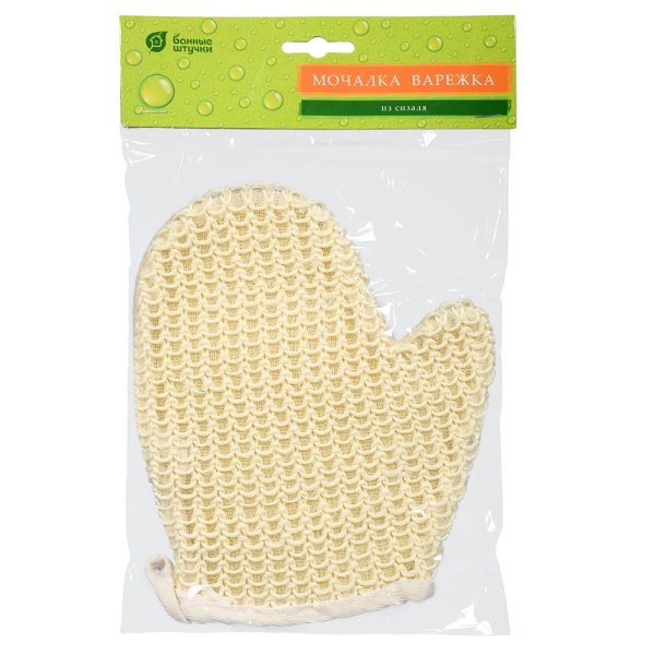 Мочалка из сизаля, варежка с хлопком, 18х20 см, hard, для бани и сауны "Банные штучки"