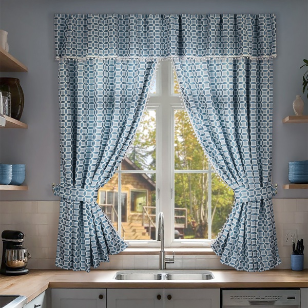 Комплект штор для кухни с ламбрекеном и подхватами "Люция", 136х175см 2 шт, голубой