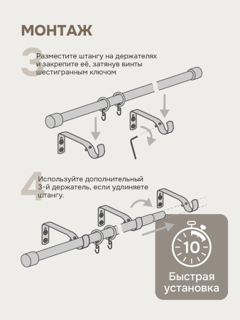 Карниз для штор, от 96 до 275 см сборный, телескопический, диаметр 16/19 мм, белый