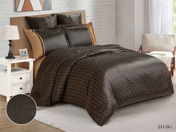 Постельное белье Евро Cleo Satin Jacquard цвет темно-коричневый
