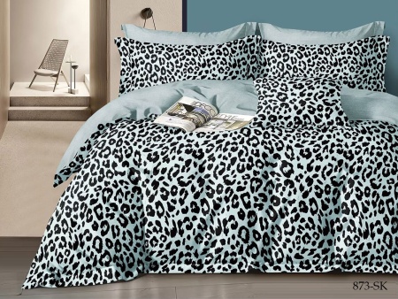 Cleo сатин набивной "Satin de Luxe" двуспальный 180*210 леопардовый голубой