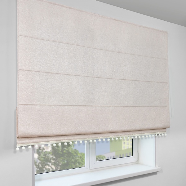 Римская штора с помпонами, Валенсия, на цепочном механизме, цвет бежевый