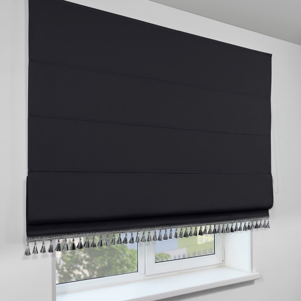 Римская штора с бахромой, Флавия Blackout на ЦМ, цвет черный