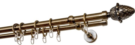 Карниз 2-х рядный гладкий ∅20/16мм, бронза, 400 см, Кедр