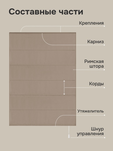Римская штора "Лайм", Веревочный механизм, цвет бежевый