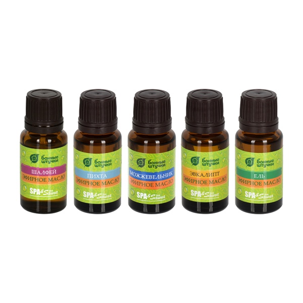 Набор эф. масел "Легкое дыхание" (пихта+можжевельник+ель+шалфей+эвкалипт) 5 масел по 15 мл "Банные штучки"